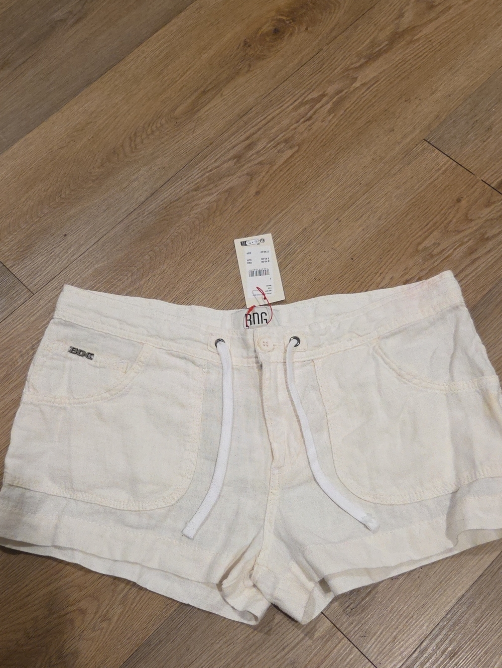 BDG Off-White Linen-Blend Drawstring Athletic Shorts